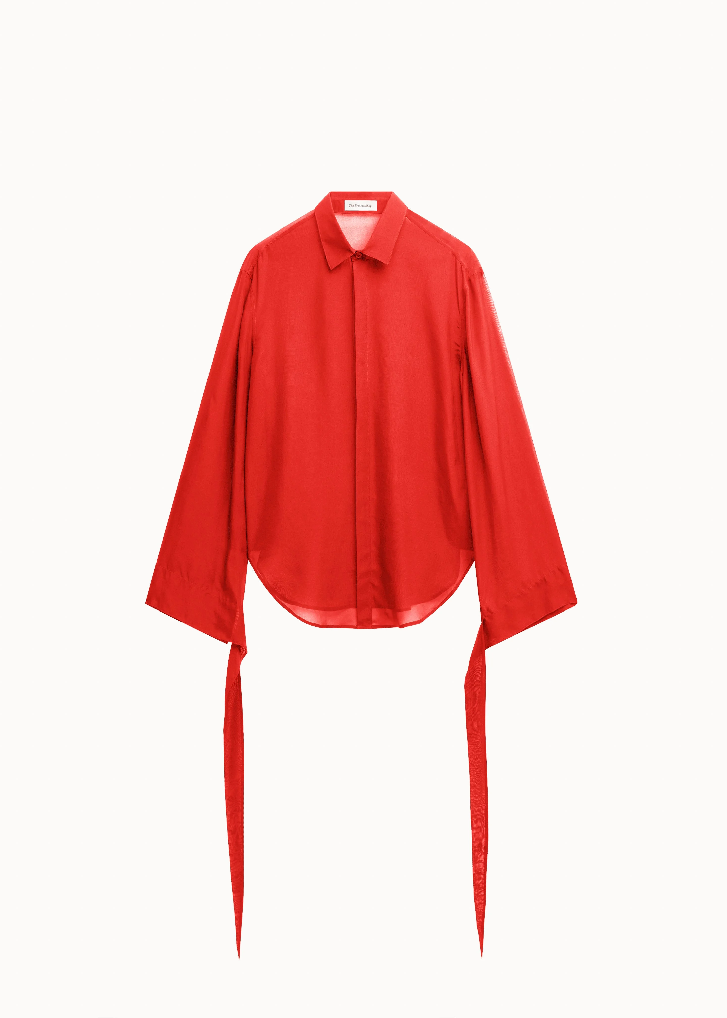 Verlin Sheer Chiffon Tie Cuff Shirt - Red - 1