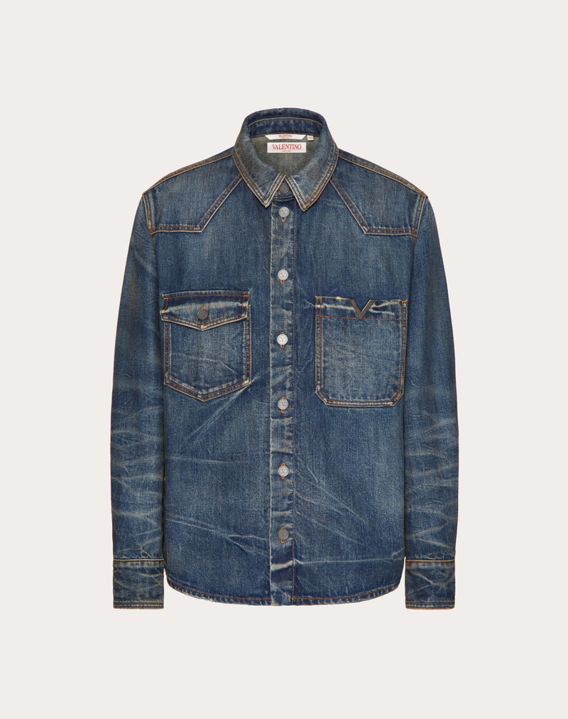 DENIM SHIRT WITH METALLIC V DETAIL 1