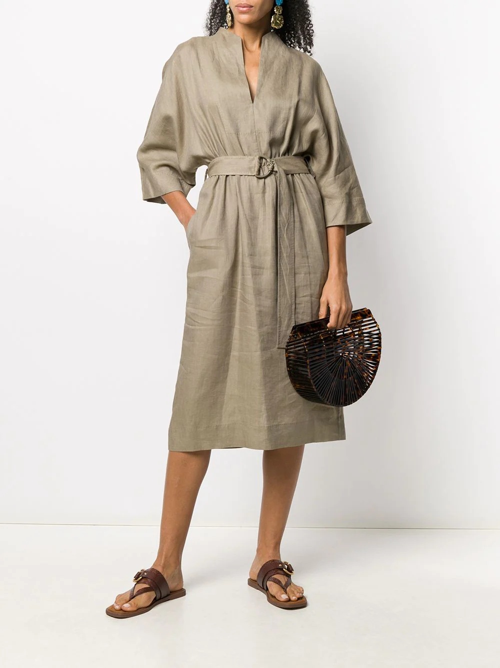 belted linen midi dress - 2