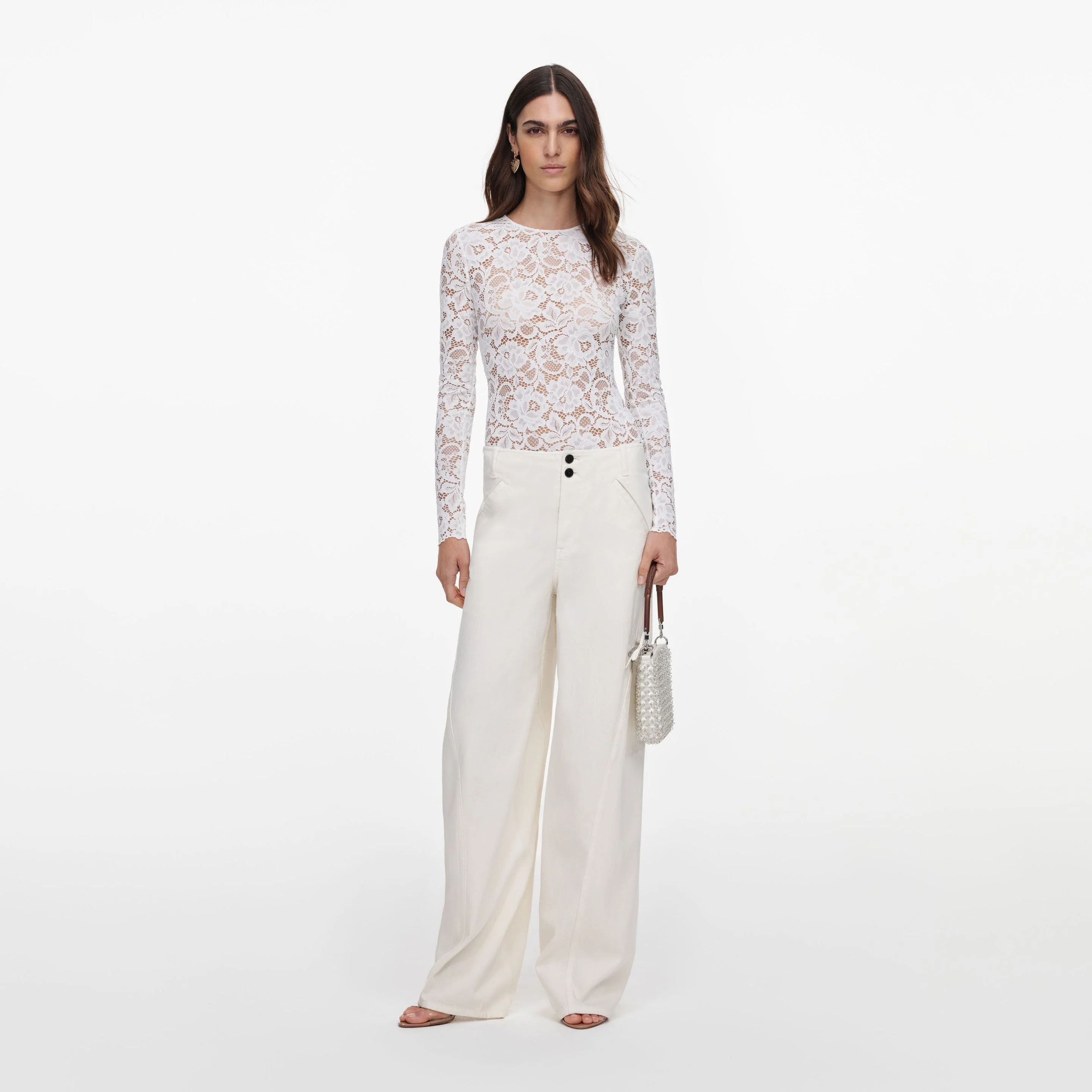 White Floral Lace Bodysuit - 1