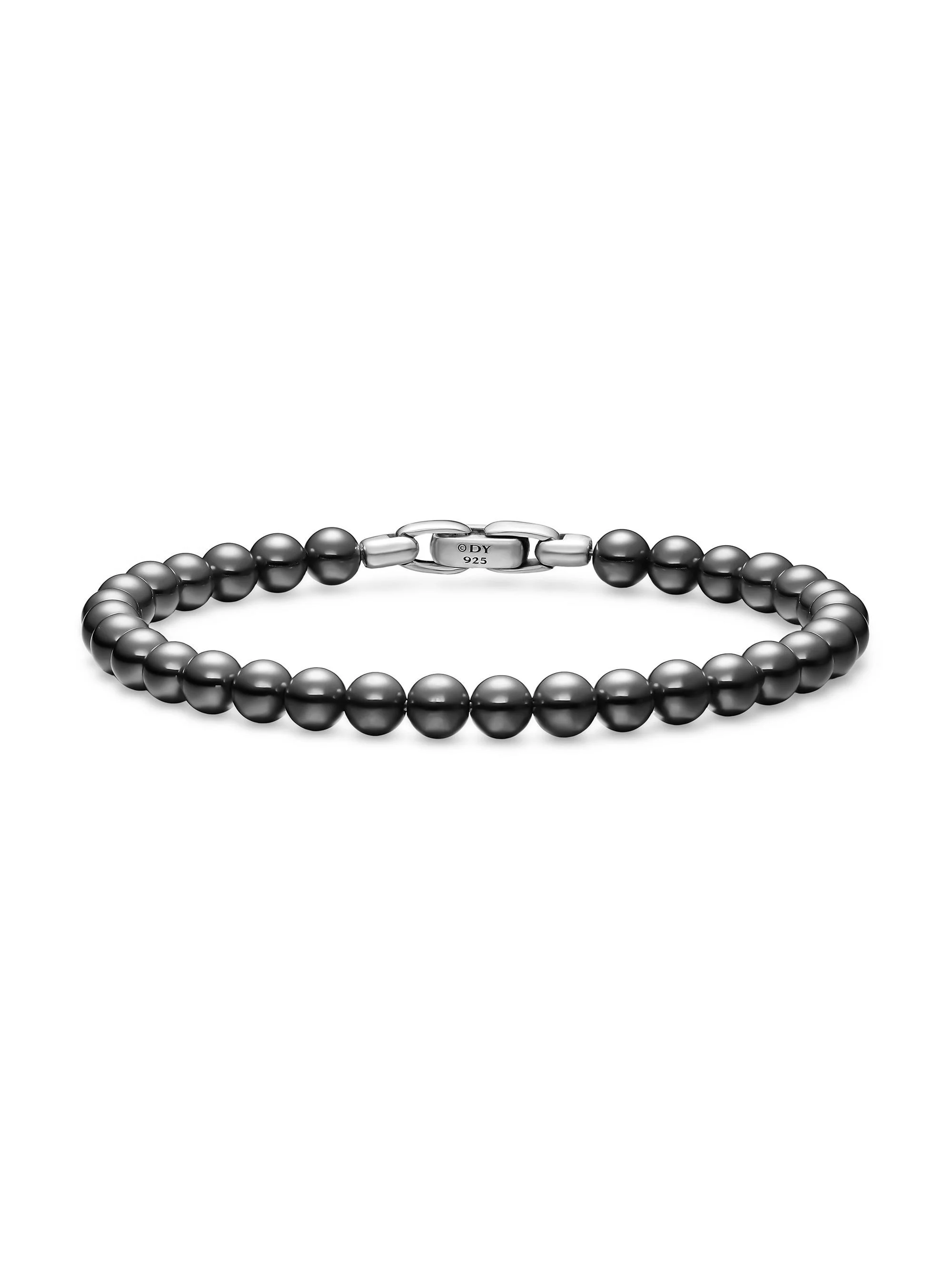 Men's Spiritual Beads Bracelet in Sterling Silver - Hematine - 1