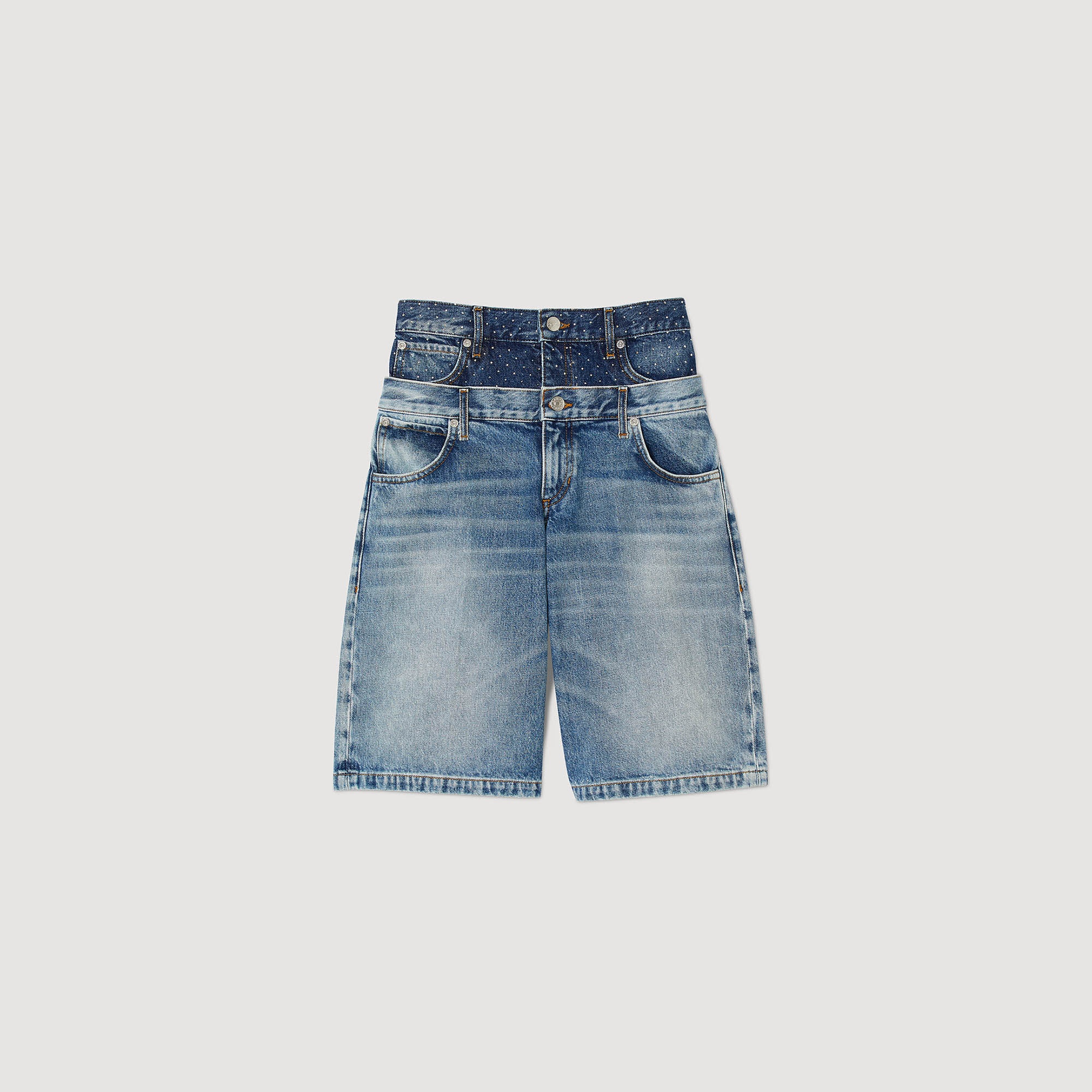 DOUBLE-WAISTED DENIM BERMUDA SHORTS - 1