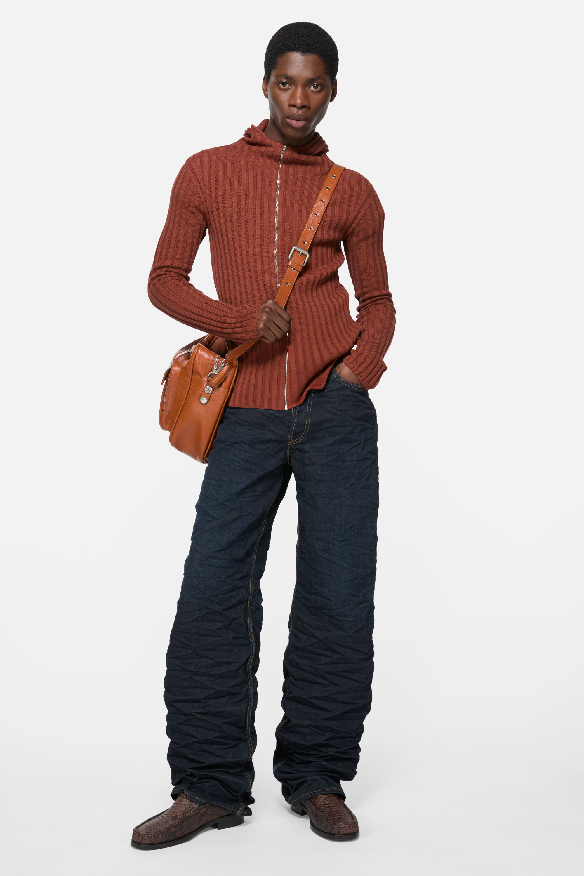 Zip-up hooded cardigan - Terracotta red - 2