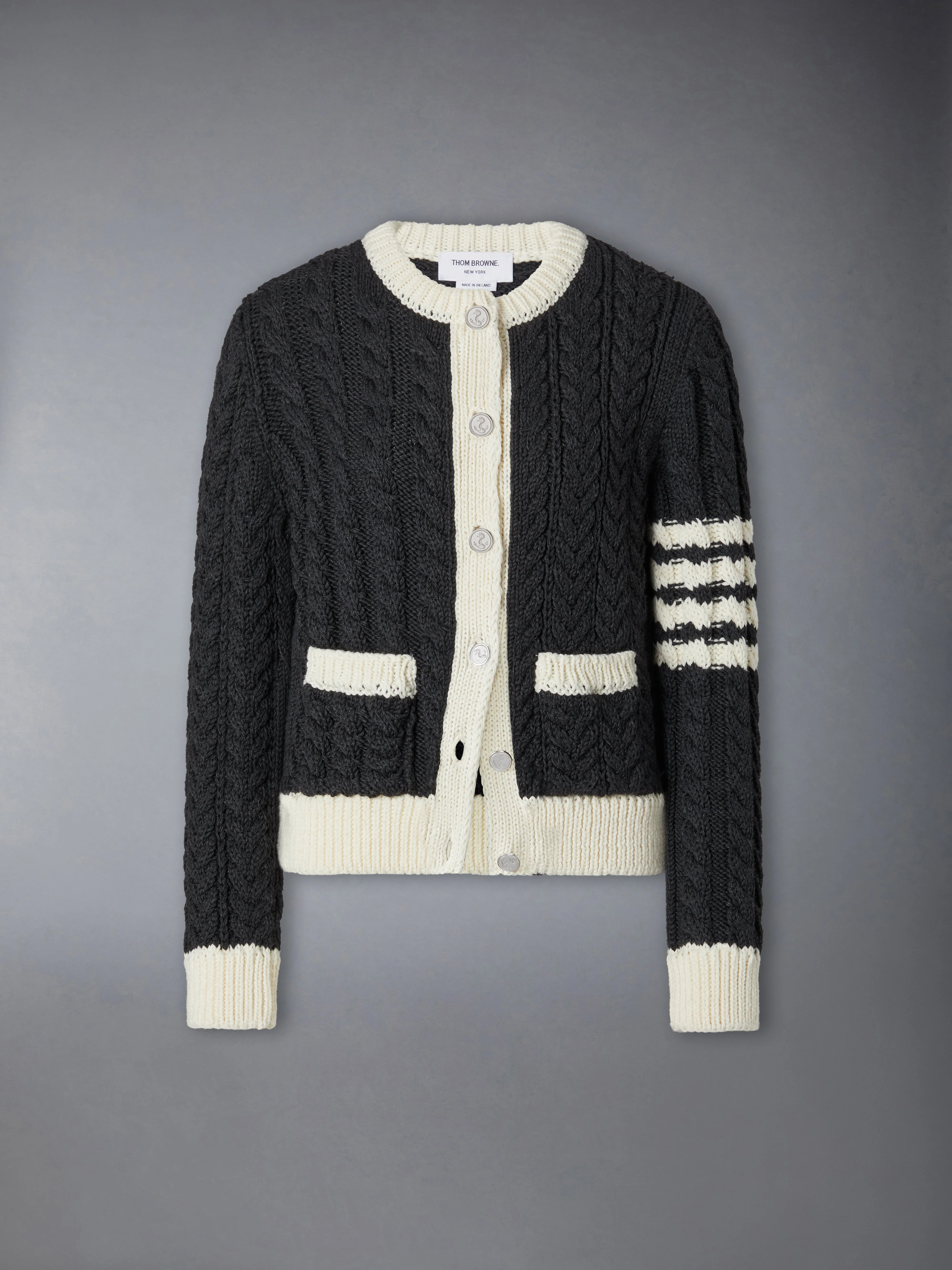 MERINO WOOL 4-BAR ARAN CABLE CARDIGAN - 1