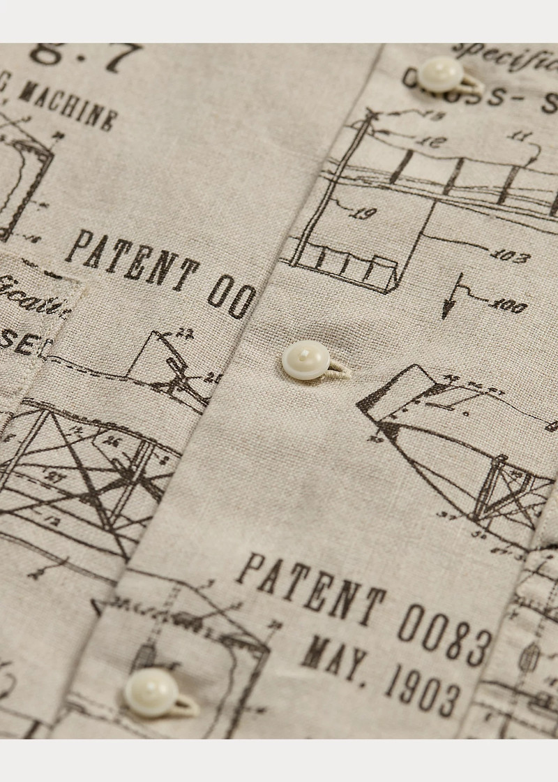 Airplane-Print Linen Camp Shirt 4