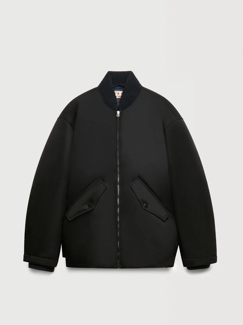 BLACK NYLON BOMBER JACKET - 1