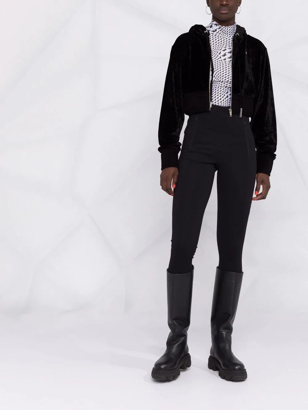 cropped velvet hoodie - 2