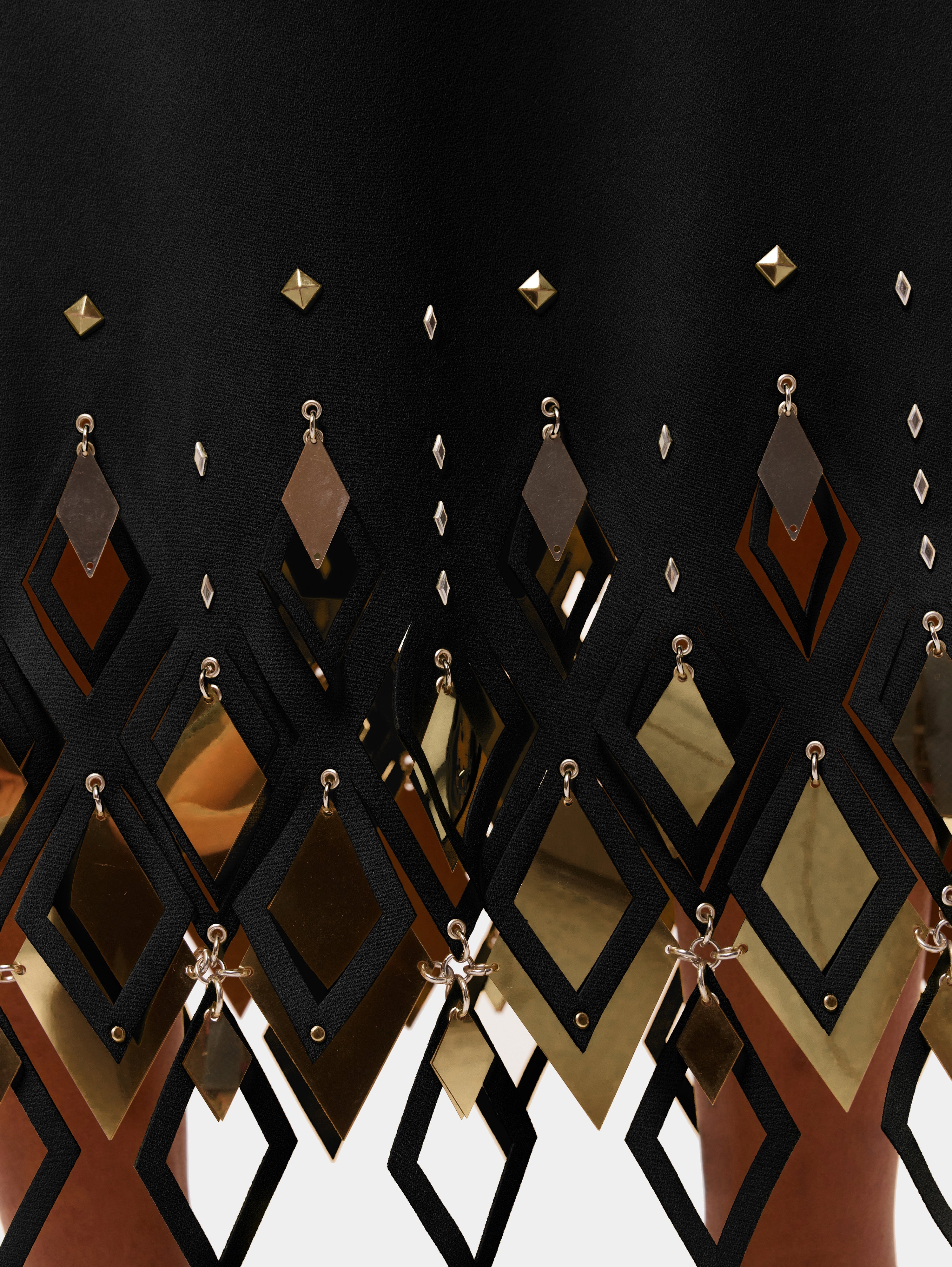 rabanne BLACK CREPE LONG DRESS WITH DIAMOND-SHAPED ASSEMBLY -  23fcro594po0323 | REVERSIBLE