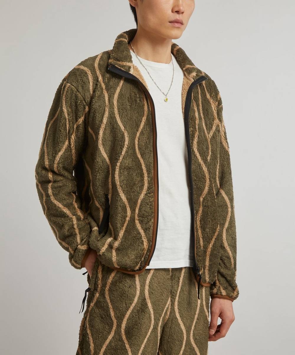 Kapital Drunk Stripe Fleece Zip, Khaki