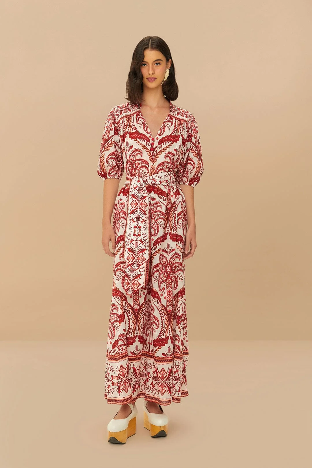 Off-White Green Floral Cascade Lenzing™ Ecovero™ Euroflax™ Midi Dress - 1