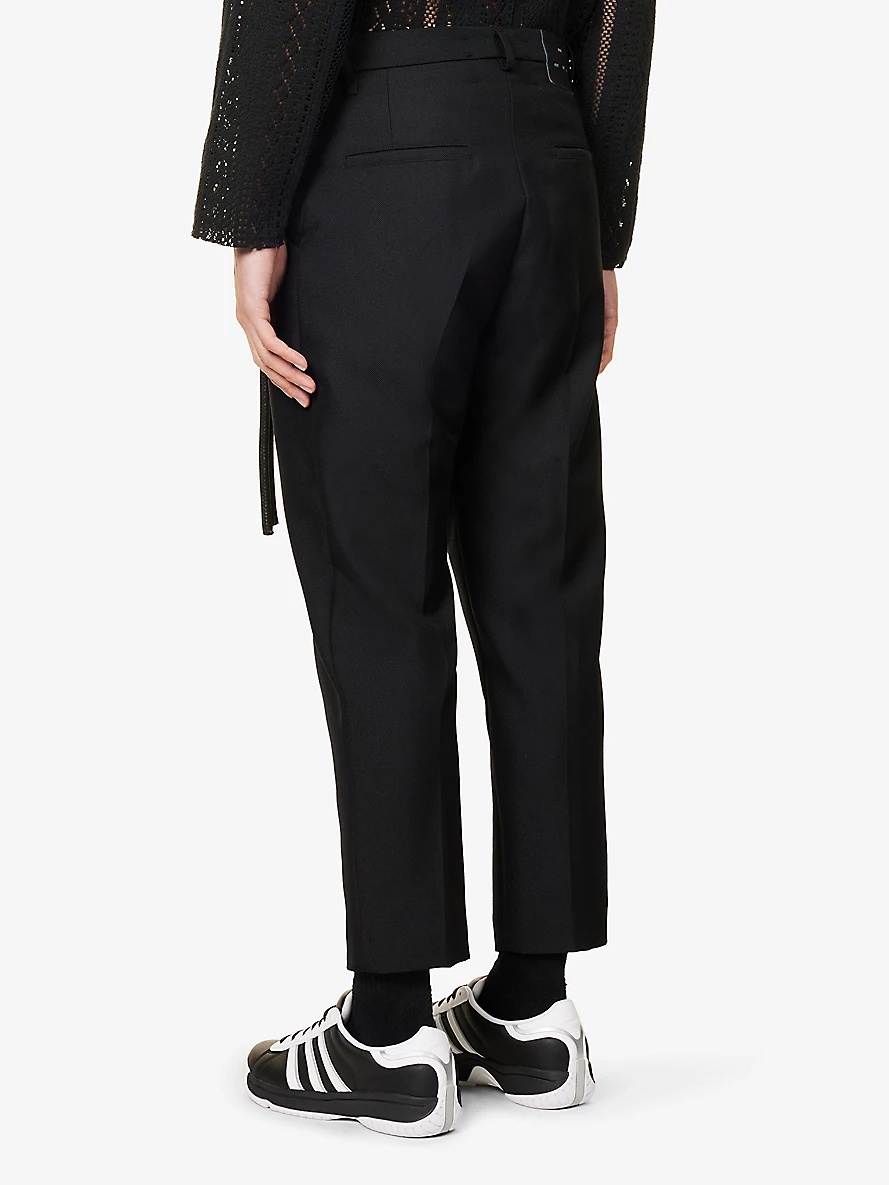 Cord-chain slip-pocket straight-leg regular-fit wool-blend trousers - 4