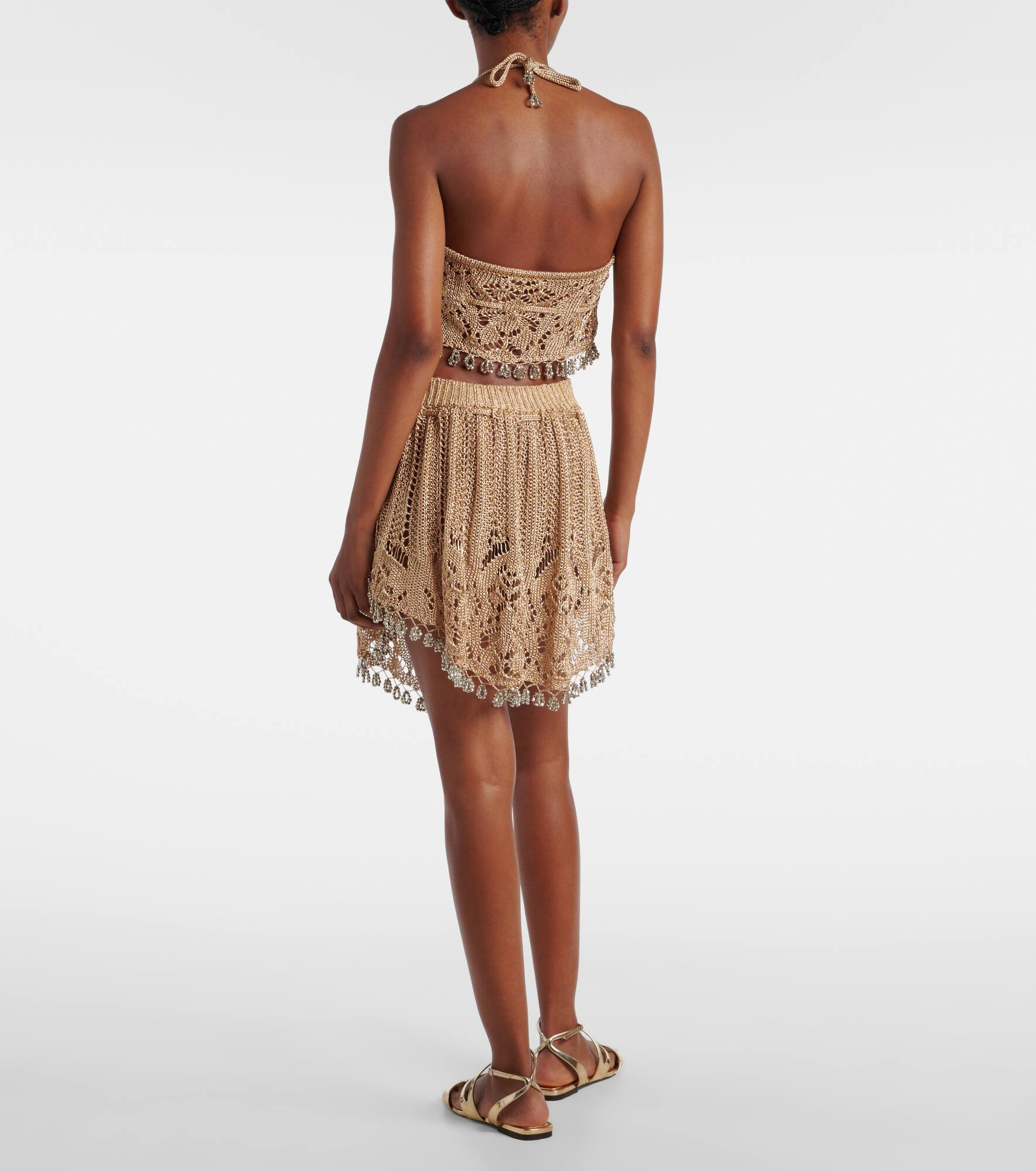 Crochet embellished lamé crop top - 3