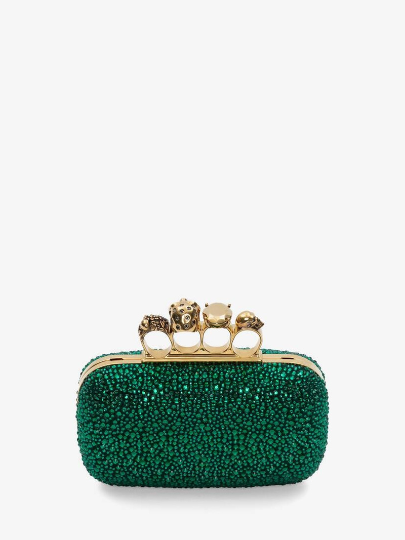 Women's Skull Four Ring Clutch in Emerald 3