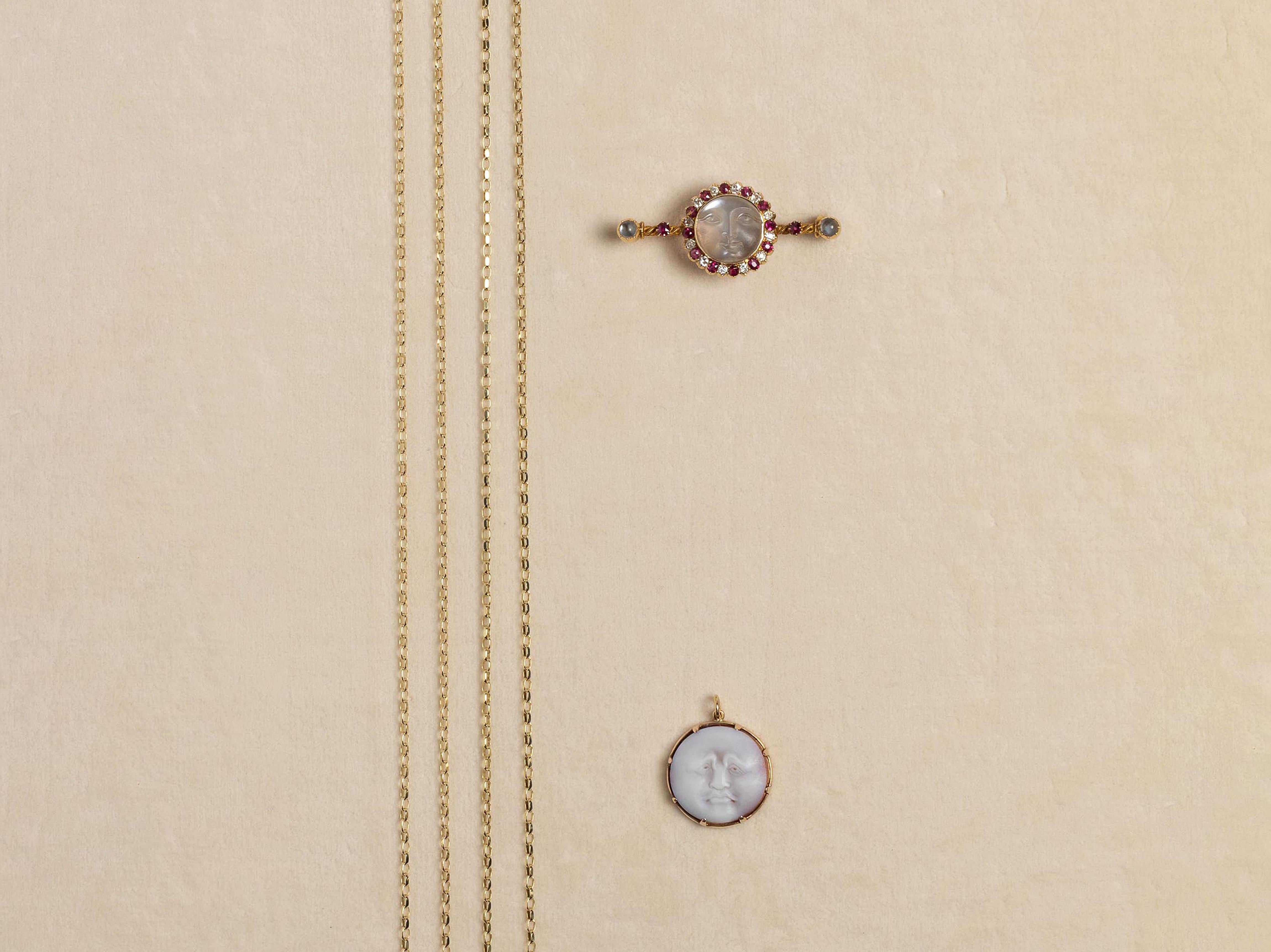 MOONFACE BROOCH IN 15kt GOLD - 4