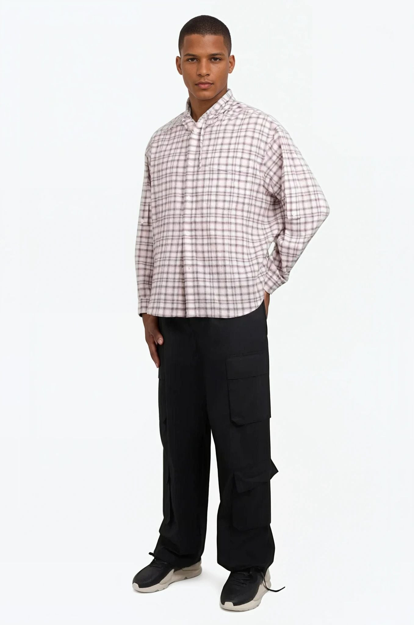 OVERSIZED CHECK HOODY SHIRTS | PINK - 2