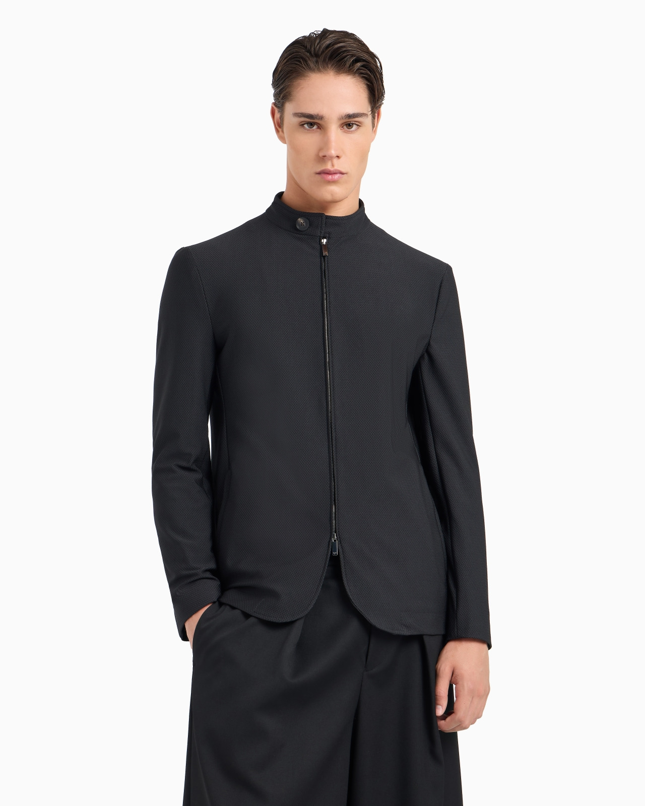 Technical-jersey zip jacket with guru collar and 3D-effect micro-pattern - 2