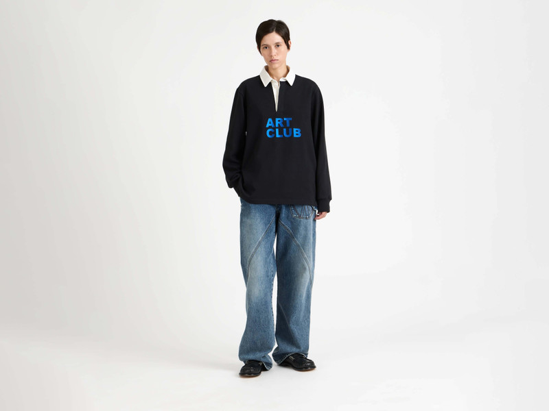 JW Anderson 'ART CLUB' RUGBY POLO TOP IN WASHED BLACK outlook