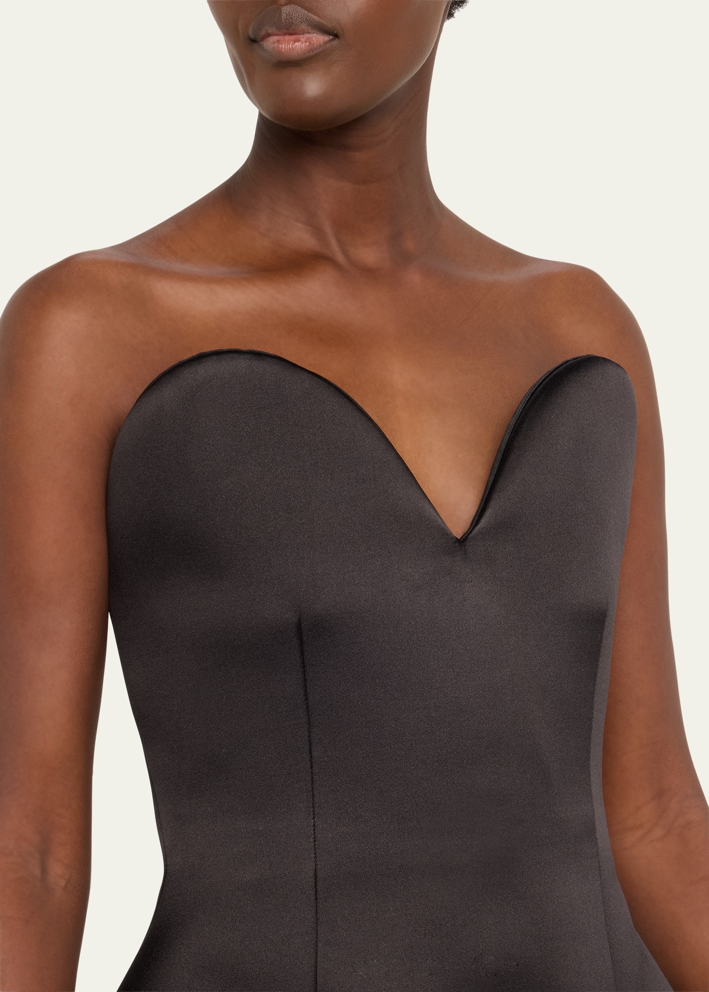 Strapless Satin Sculptural Mini Flared Dress - 5