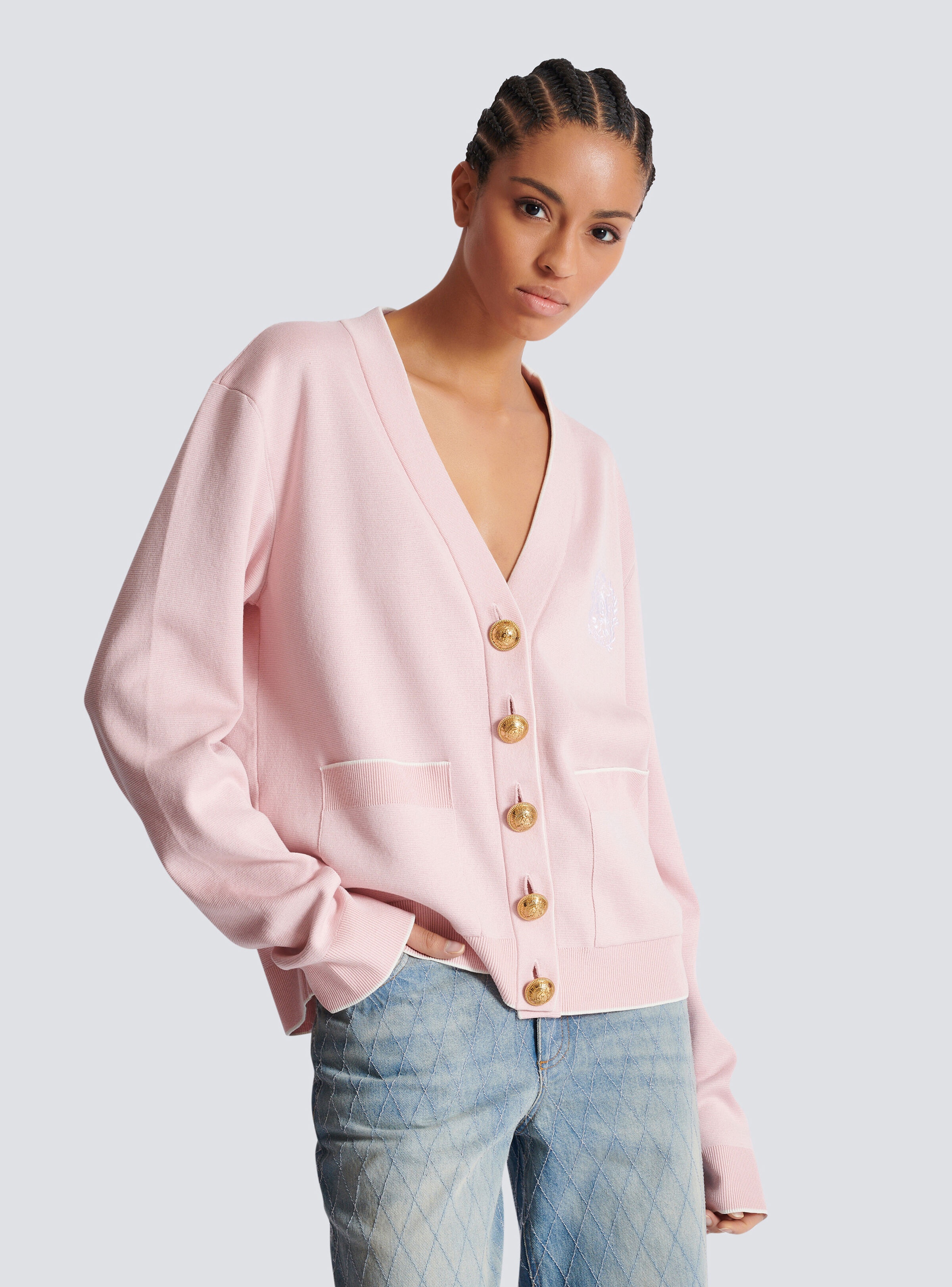 Balmain Emblème-embroidered knit cardigan - 6
