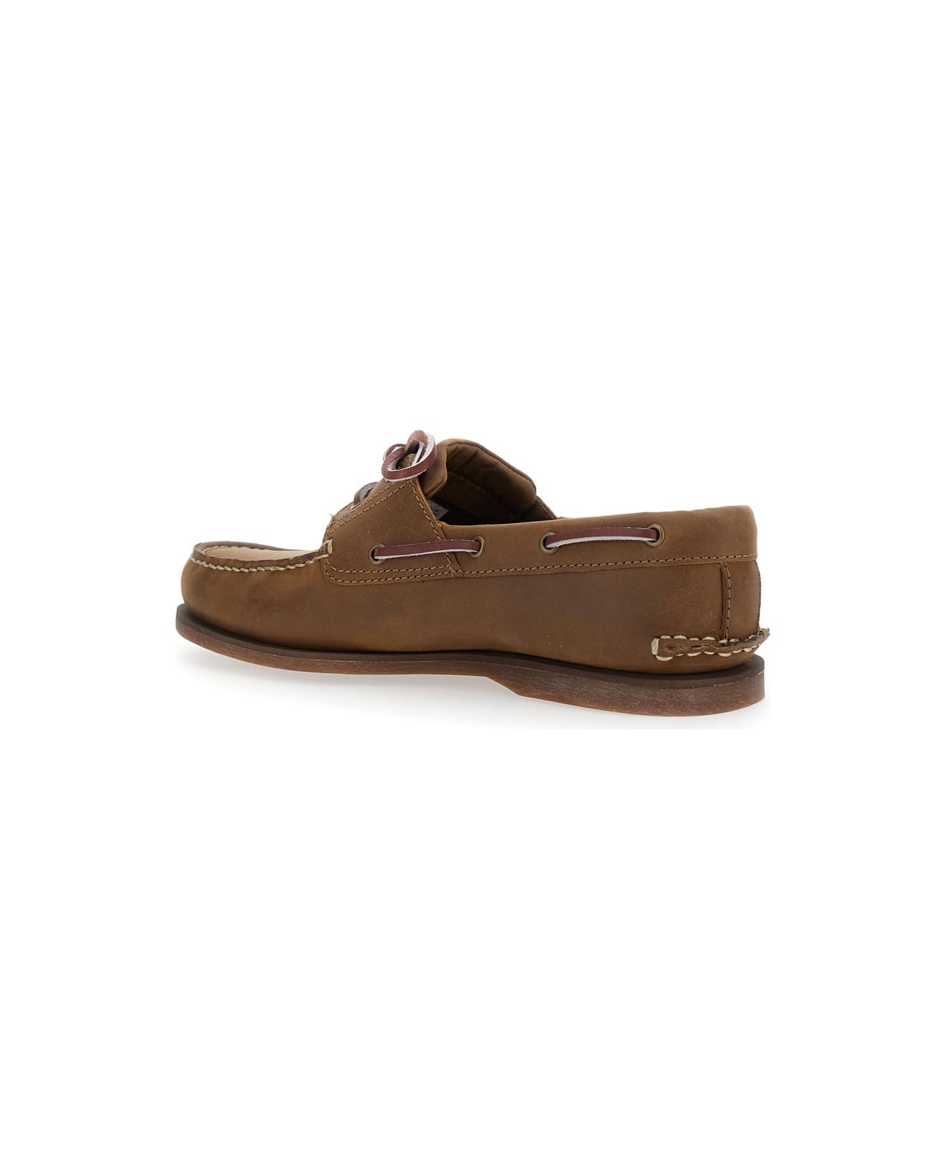 Brown Boat Loafers With Lace-up Detail In Leather Man - 3