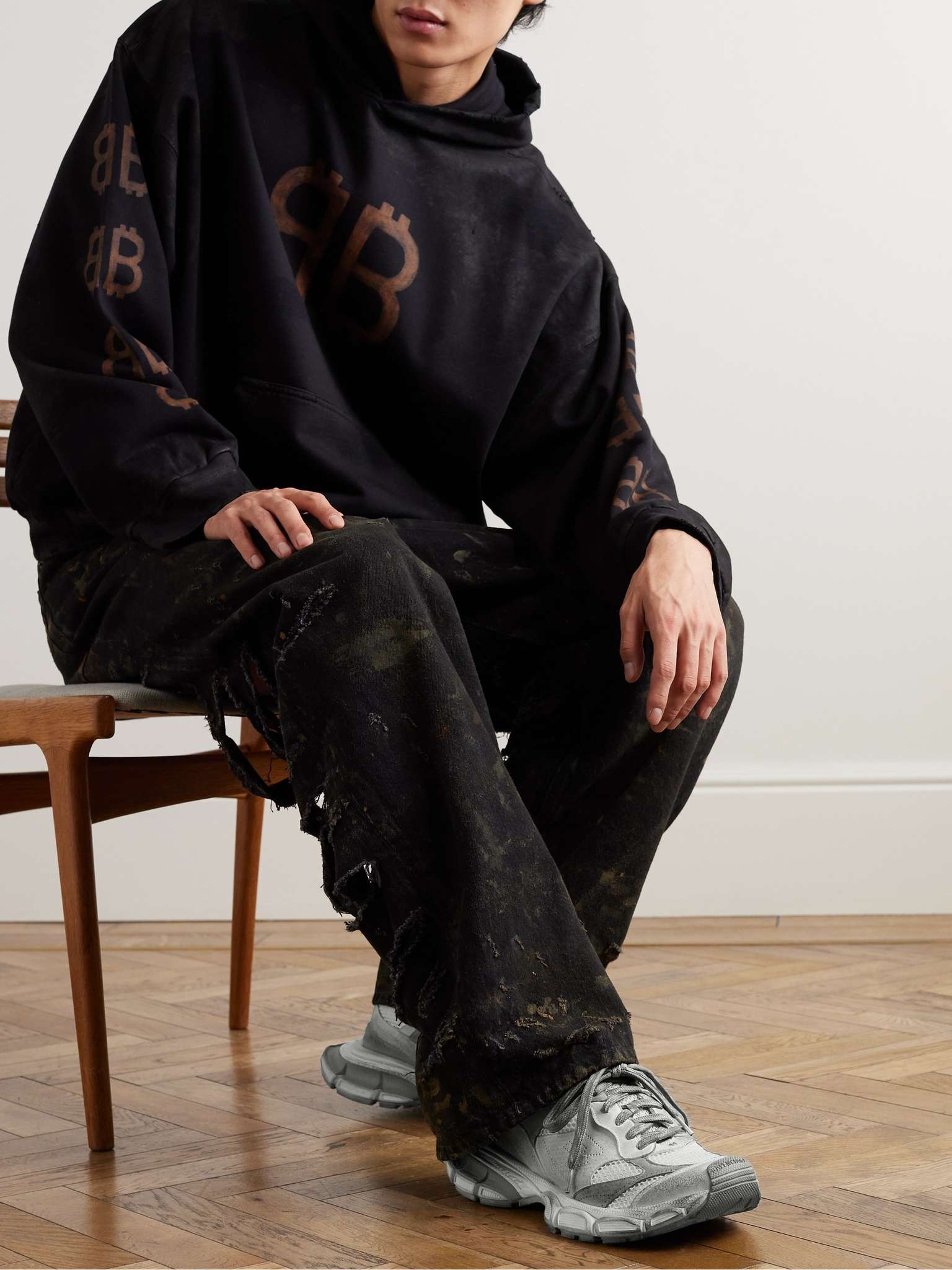 BALENCIAGA 3XL Distressed Faux Suede and Mesh Sneakers