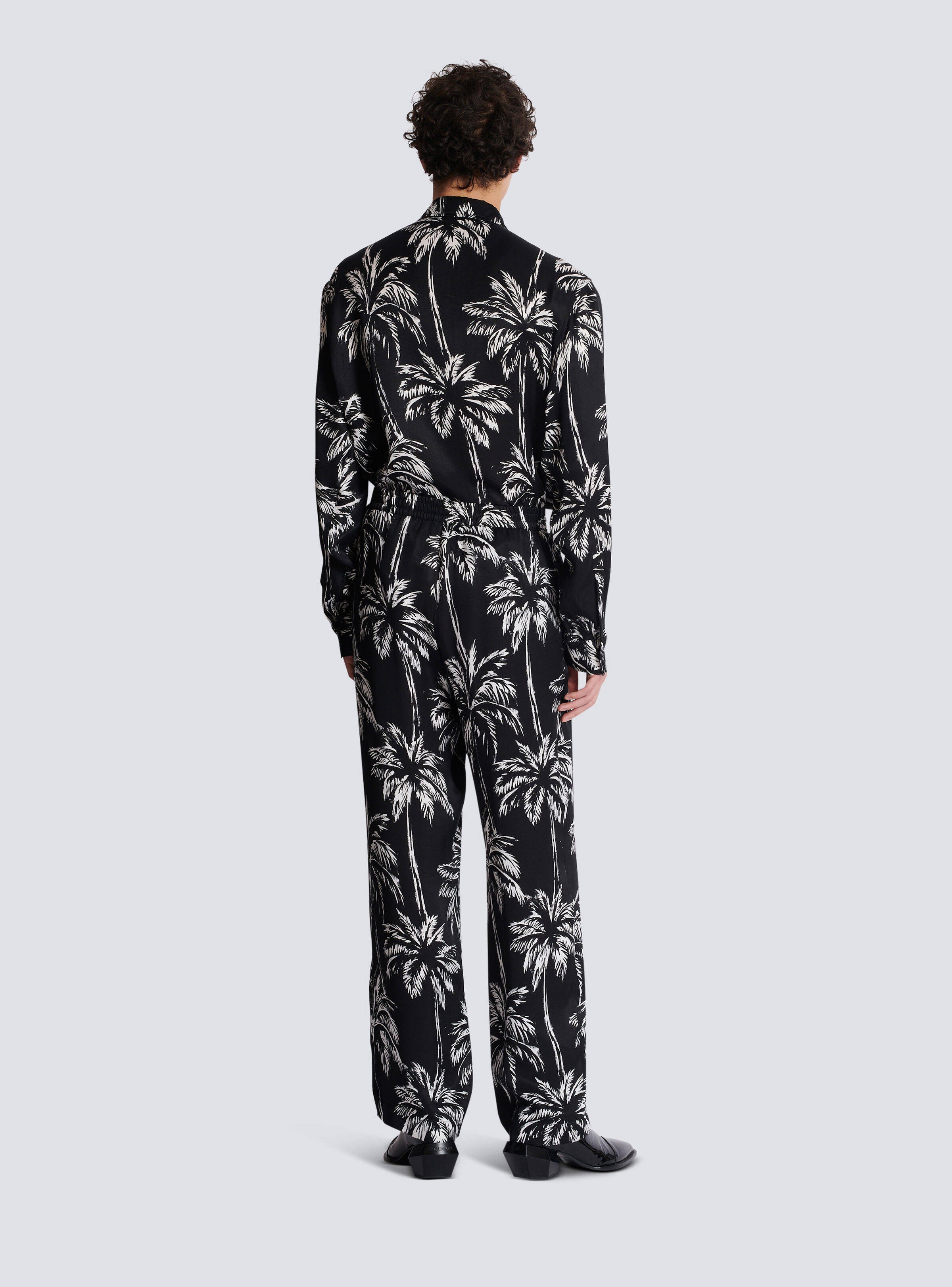 Palm print satin pyjama trousers - 4
