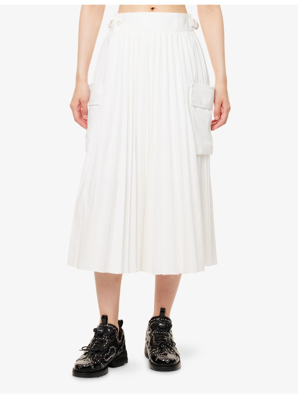 Pleated Wrap-Front Woven Midi Skirt - 3