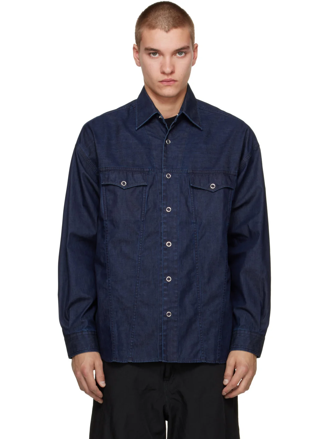 Navy Light-Oz Laminated Denim Jacket - 1