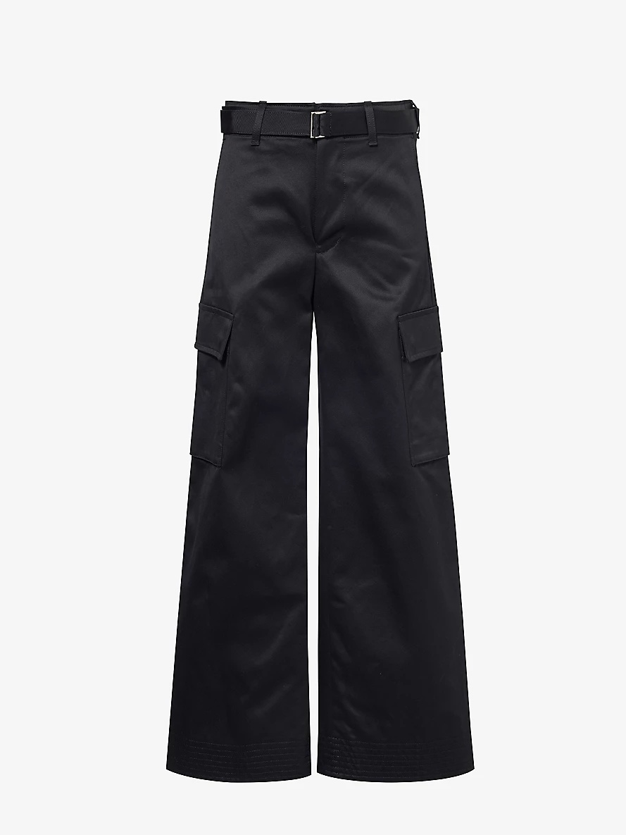 Wide-leg mid-rise cotton trousers - 1