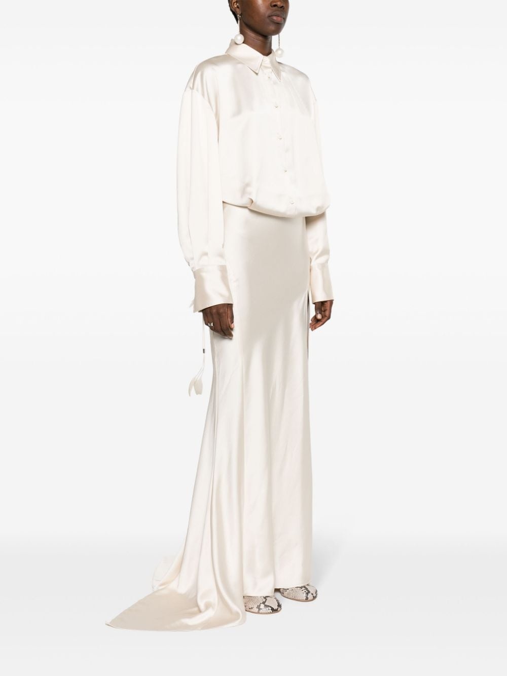 long-sleeve satin gown - 3