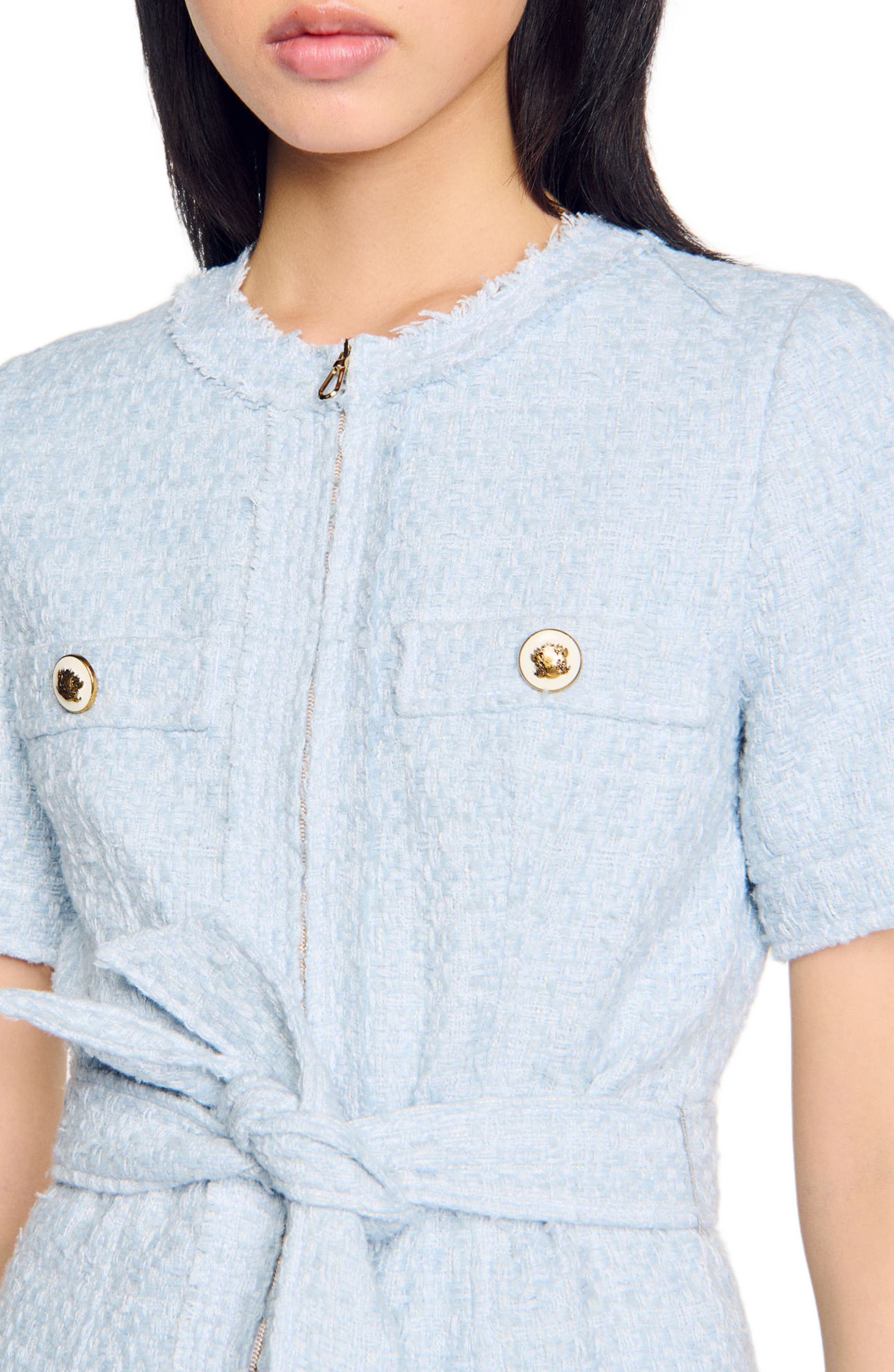 SANDRO Short tweed dress in Sky Blue at Nordstrom - 4