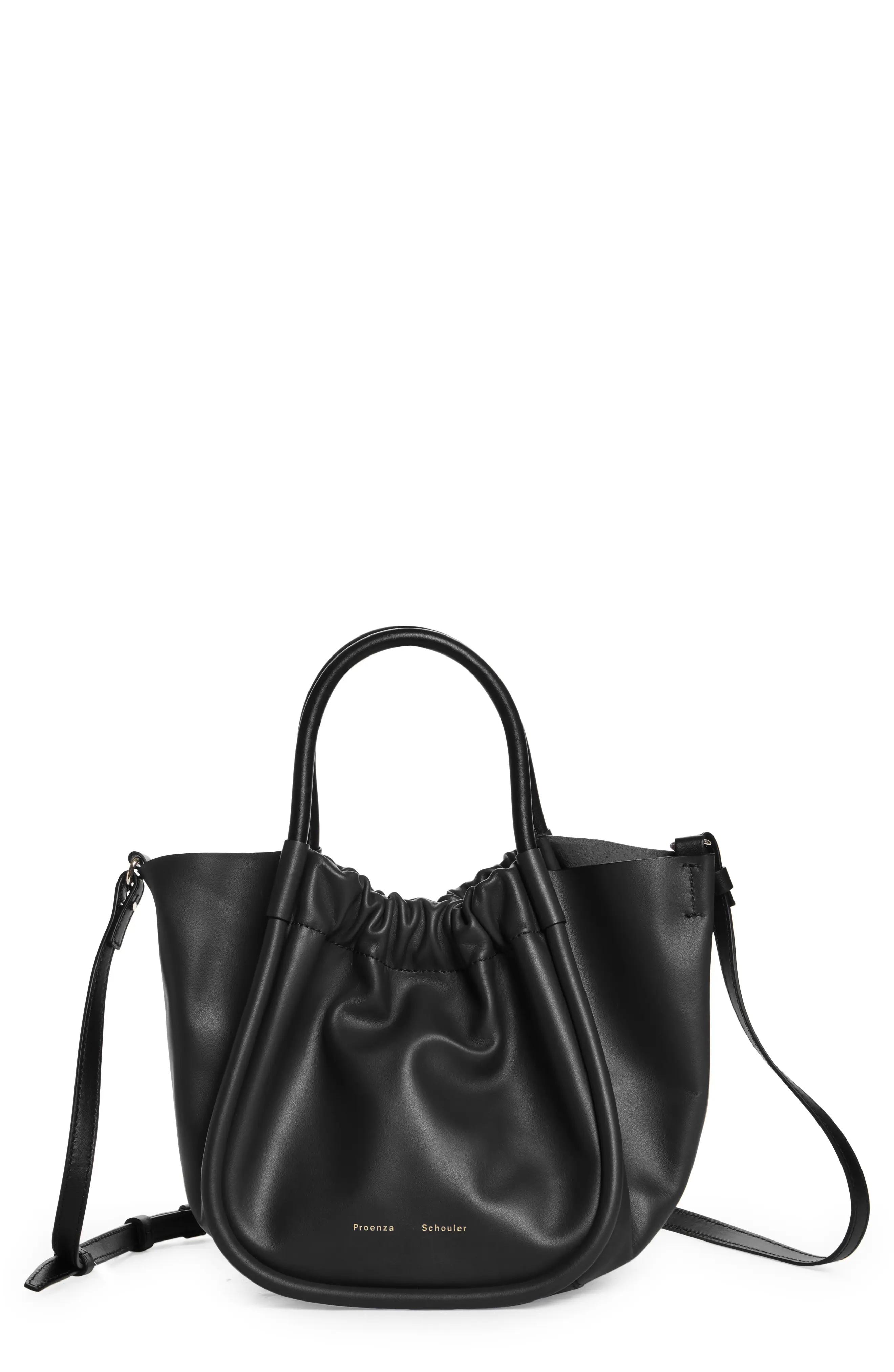 Small Ruched Leather Crossbody Tote - 1