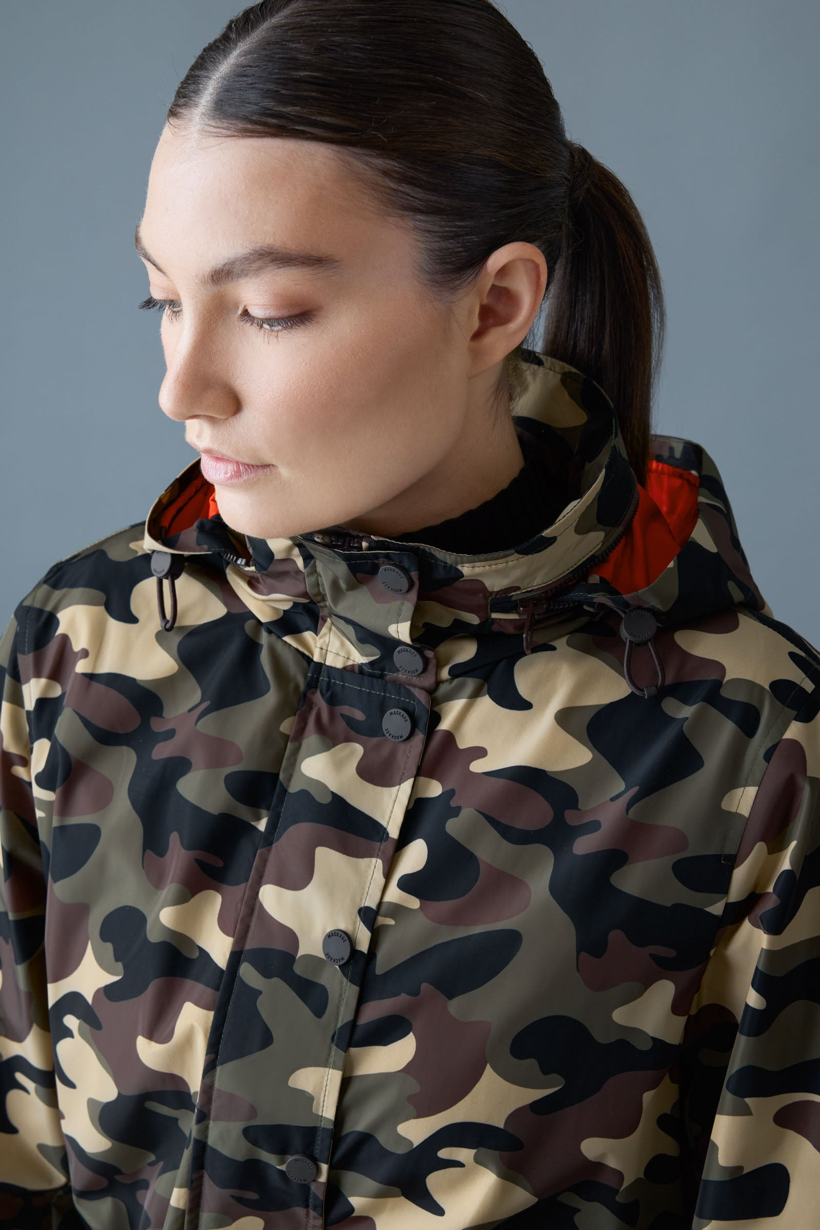 KERYN-CAMO Medium-Length Rain Jacket with Camo Print - 5