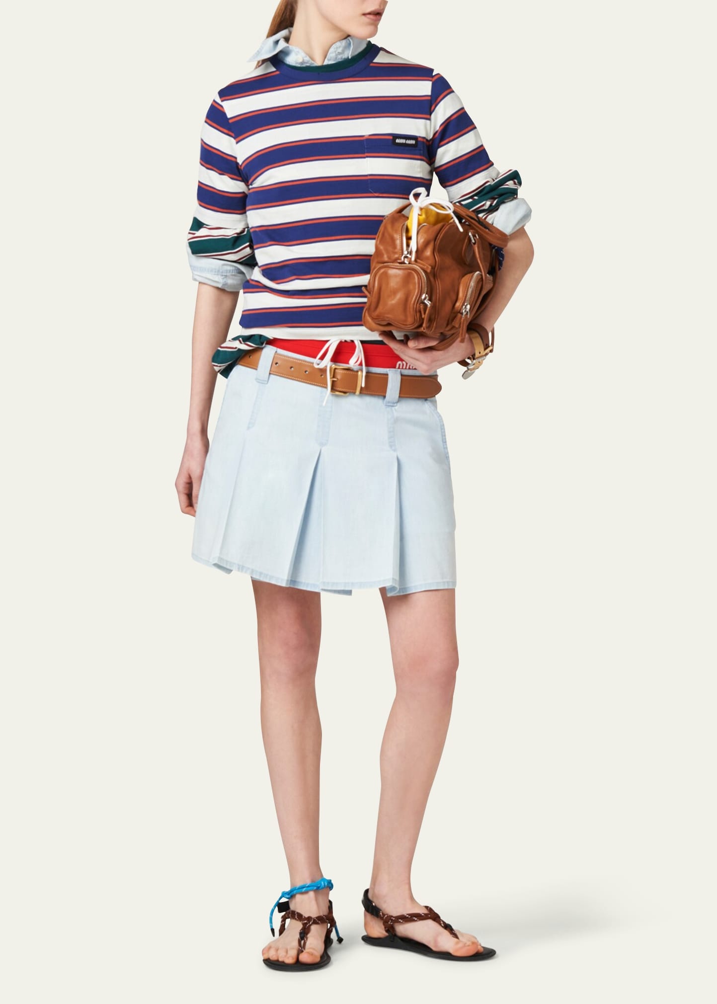 Large Pleated Short Chambray Skirt - 2