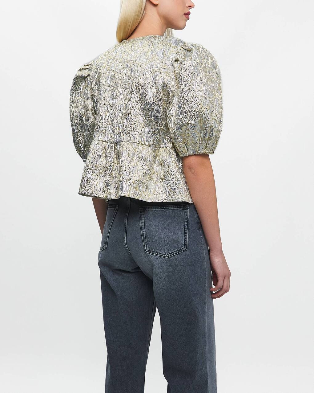 Blouse Metallic Cloque Peplum Silver/guld - 4