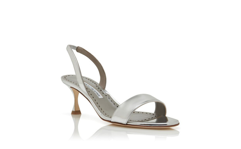 Silver Calf Leather Slingback Sandals 3