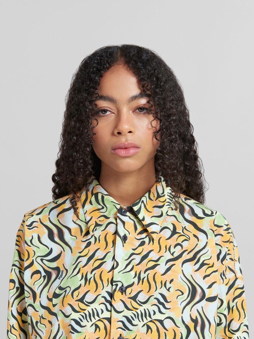 ORANGE AND GREEN PRINTED ORGANIC POPLIN SHIRT - 4