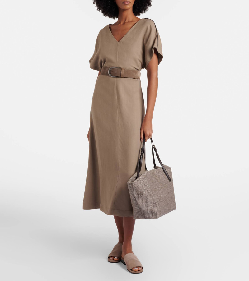 Brunello Cucinelli Leather-trimmed raffia tote bag outlook