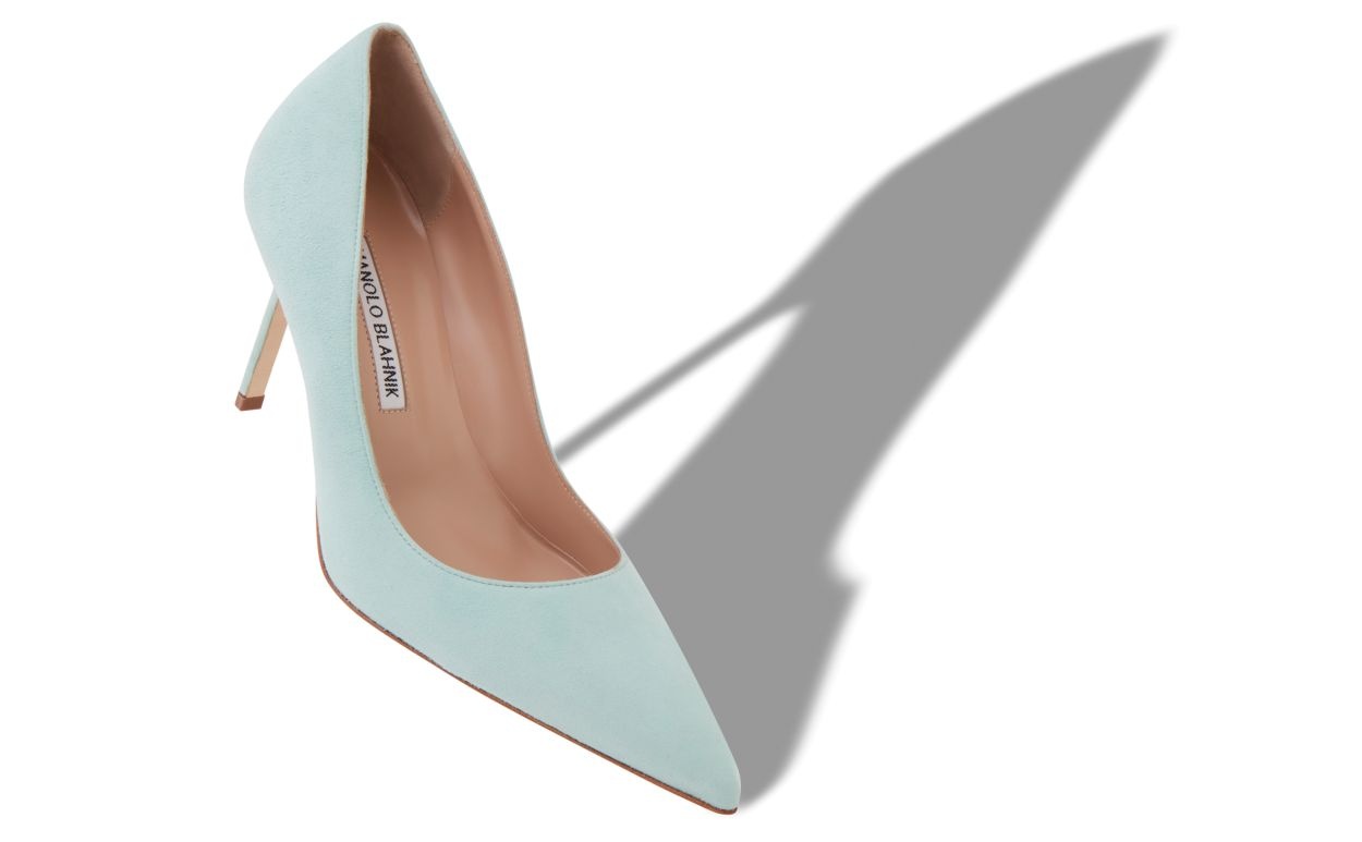 Light Green Suede Pointed Toe Pumps - 2