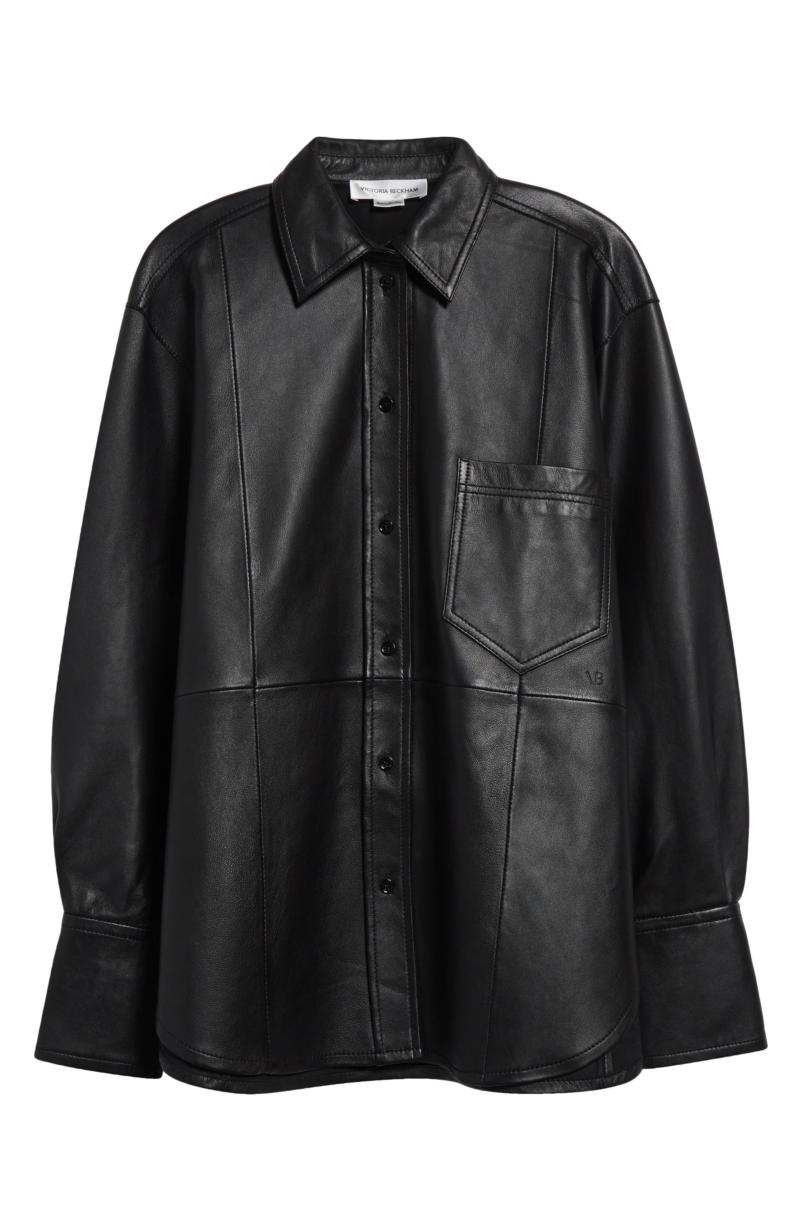 Victoria Beckham Oversize Leather Button-Up Shirt in Black at Nordstrom - 6
