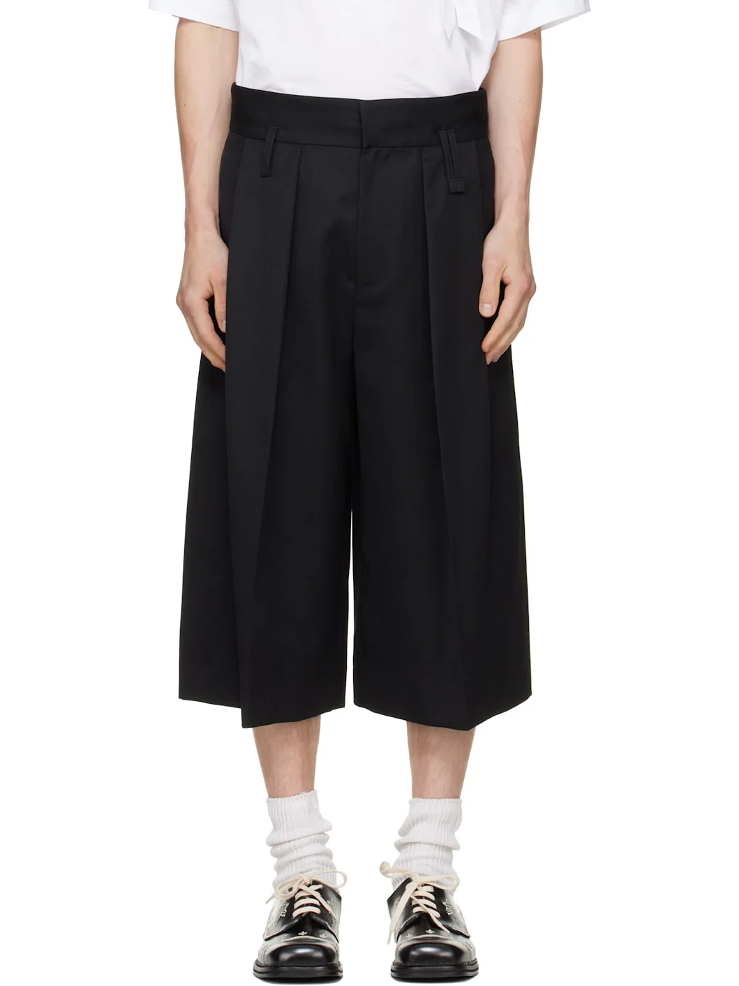 Black Peeling Waist Wide Leg Shorts - 1