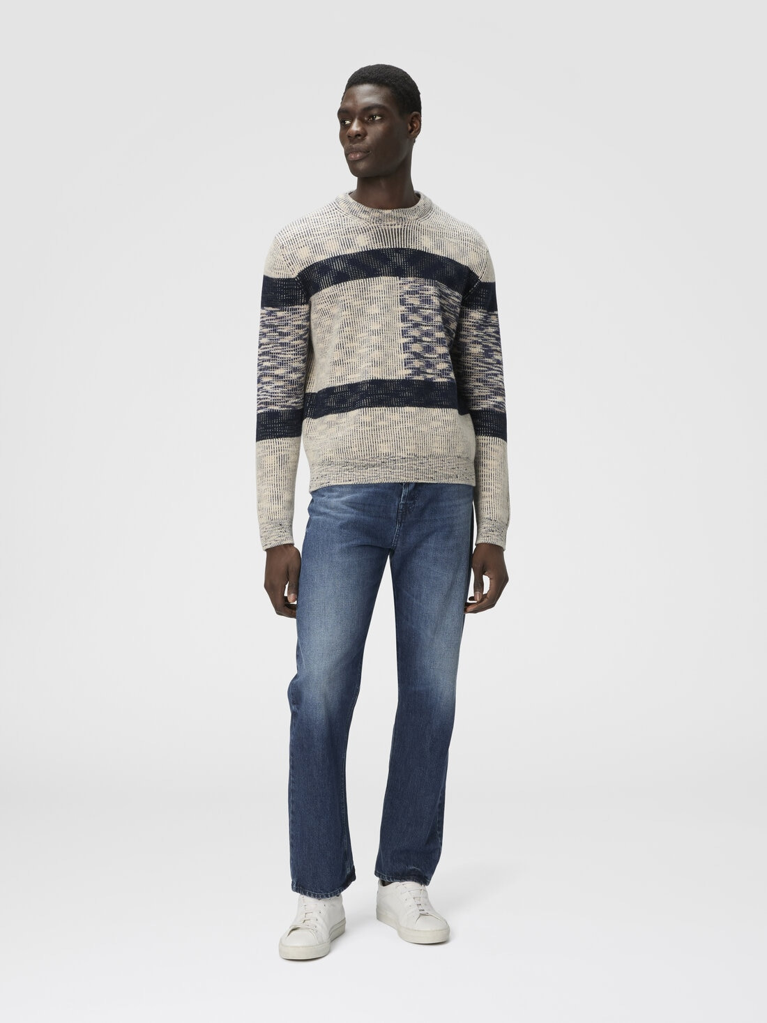 Crew neck sweater with check pattern - 2