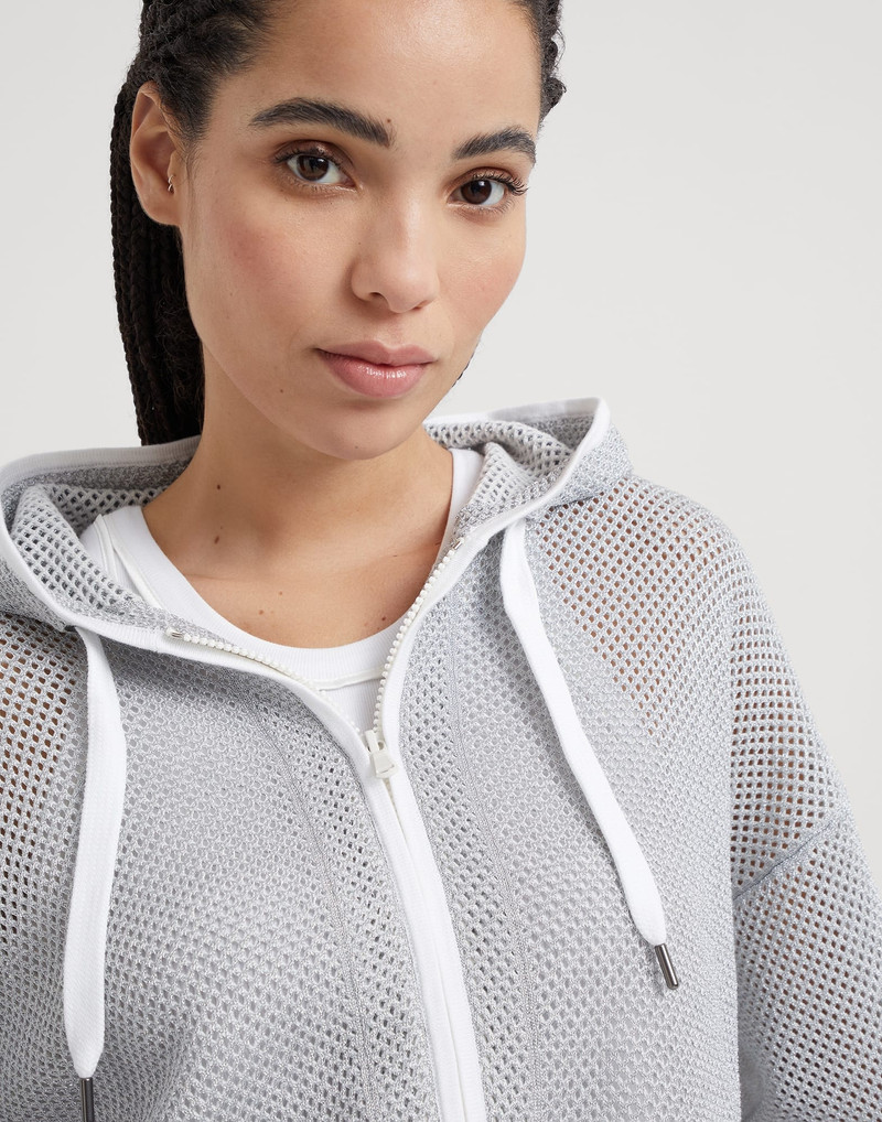 Cotton sparkling net hooded cardigan 3