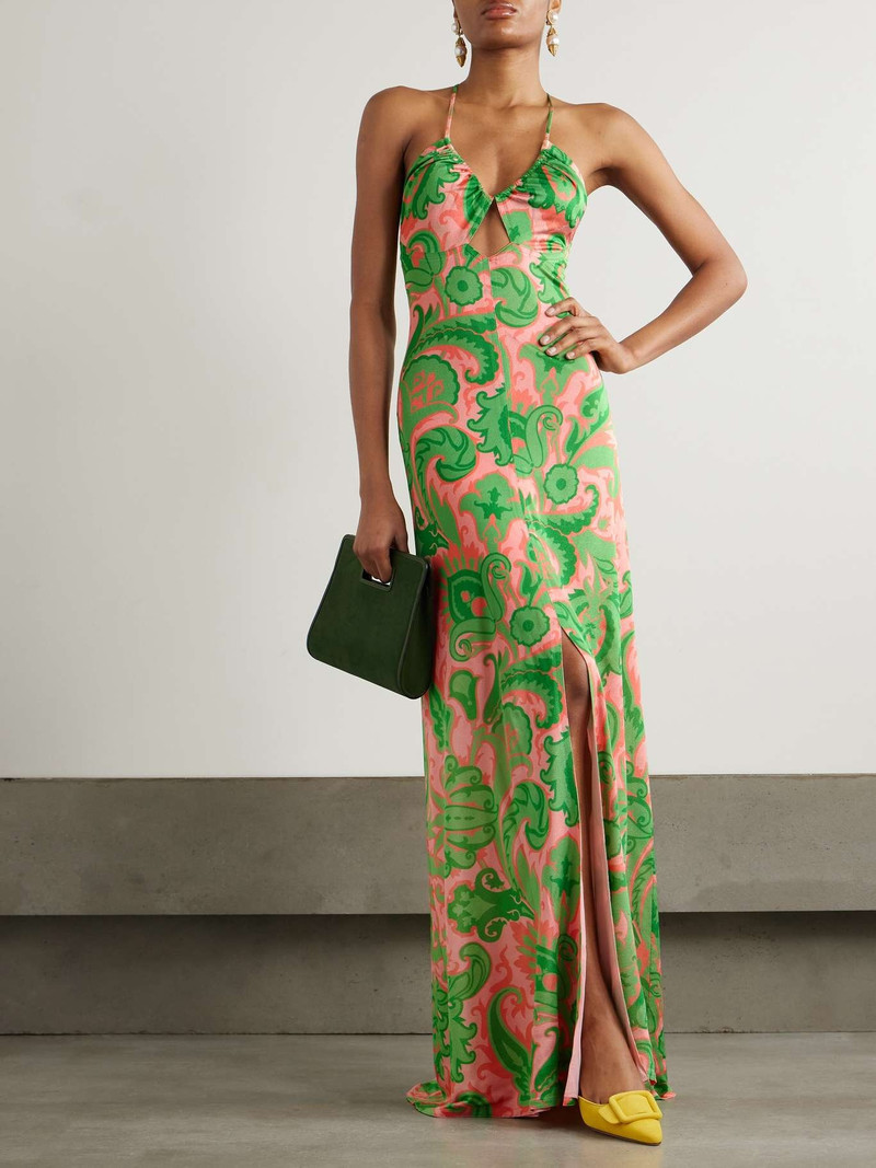 Etro Cutout printed satin maxi dress Green outlook