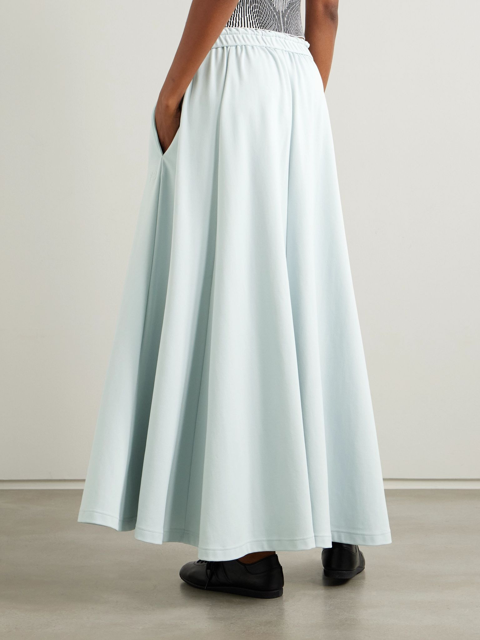 Pleated piqué midi skirt Gray - 3