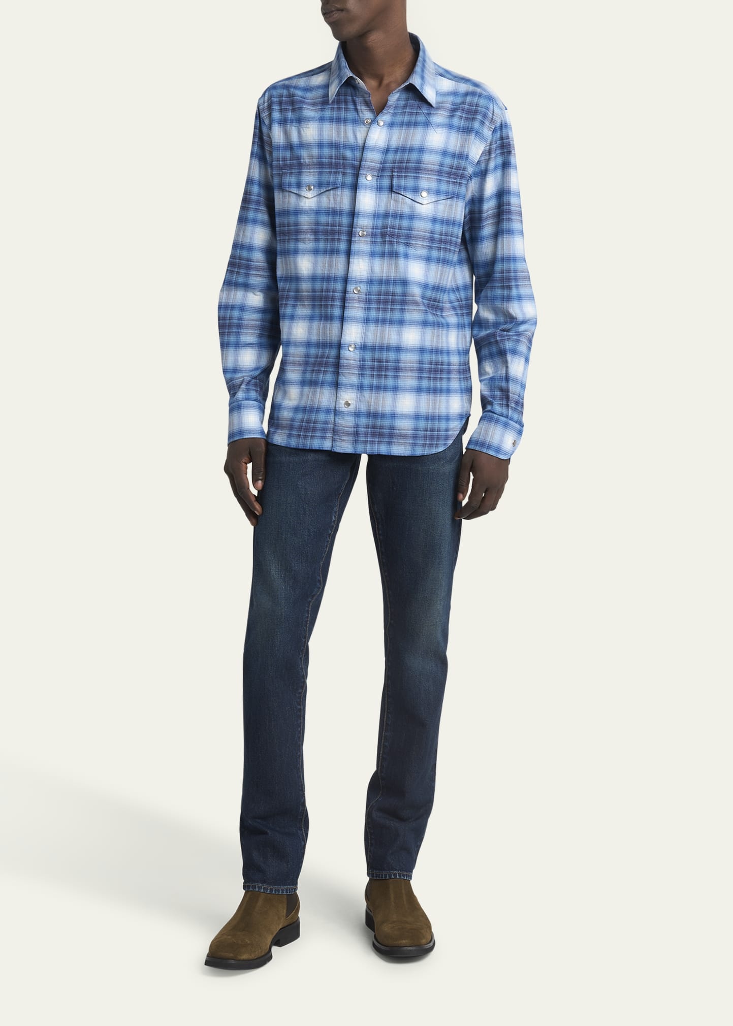Men's Defused Check Slim Fit Western Shirt - 2