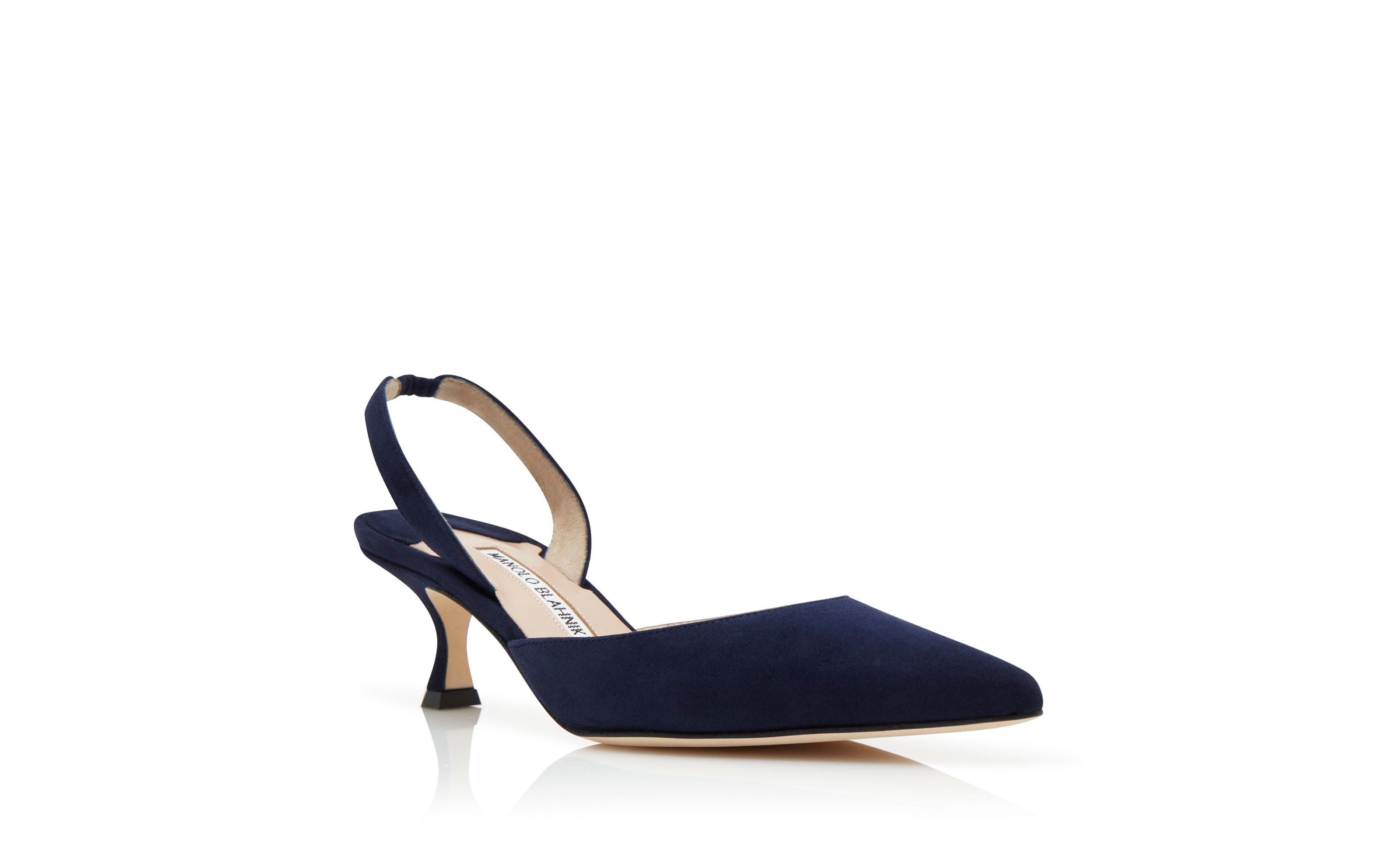 Navy Blue Suede Slingback Pumps - 3