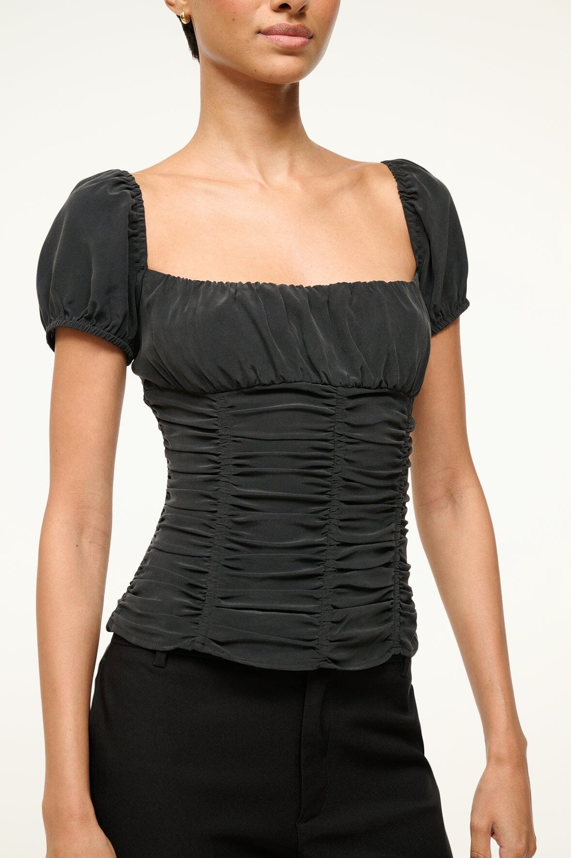 STAUD ELBA SILK TOP BLACK - 6