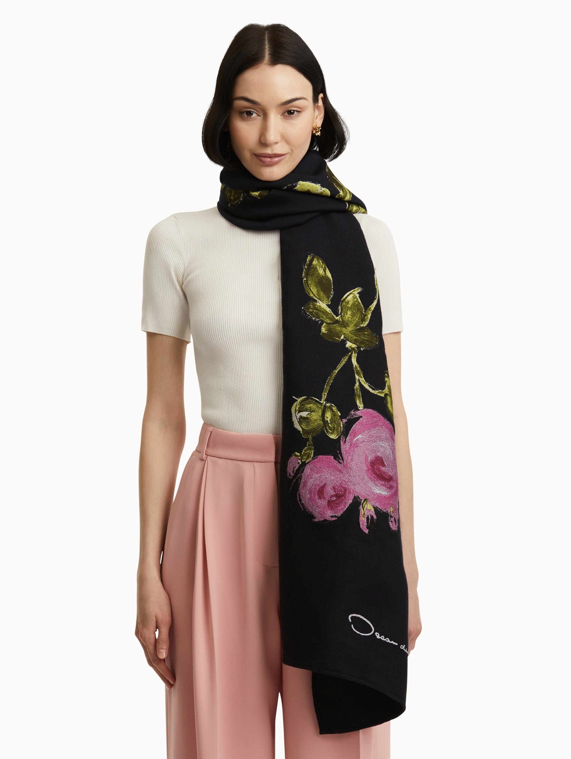 PAINTED ROSES WOOL-BLEND SCARF - 2