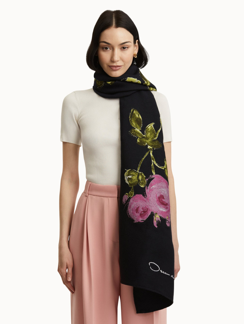 Oscar de la Renta PAINTED ROSES WOOL-BLEND SCARF outlook